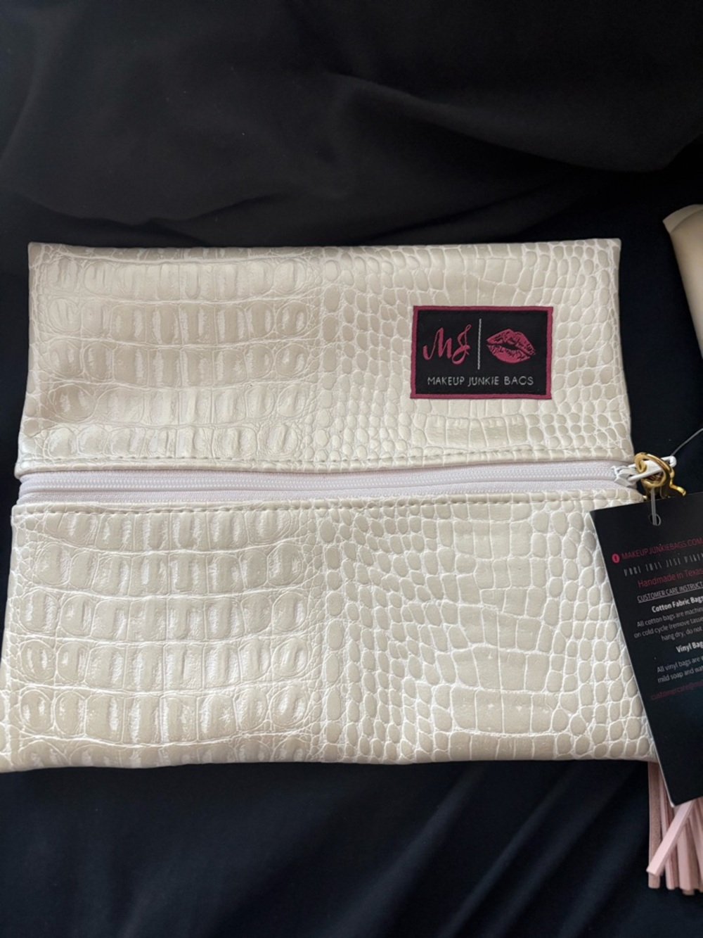 Makeup Junkie Bags Ivory Croc-Embossed Cosmetic Pouch